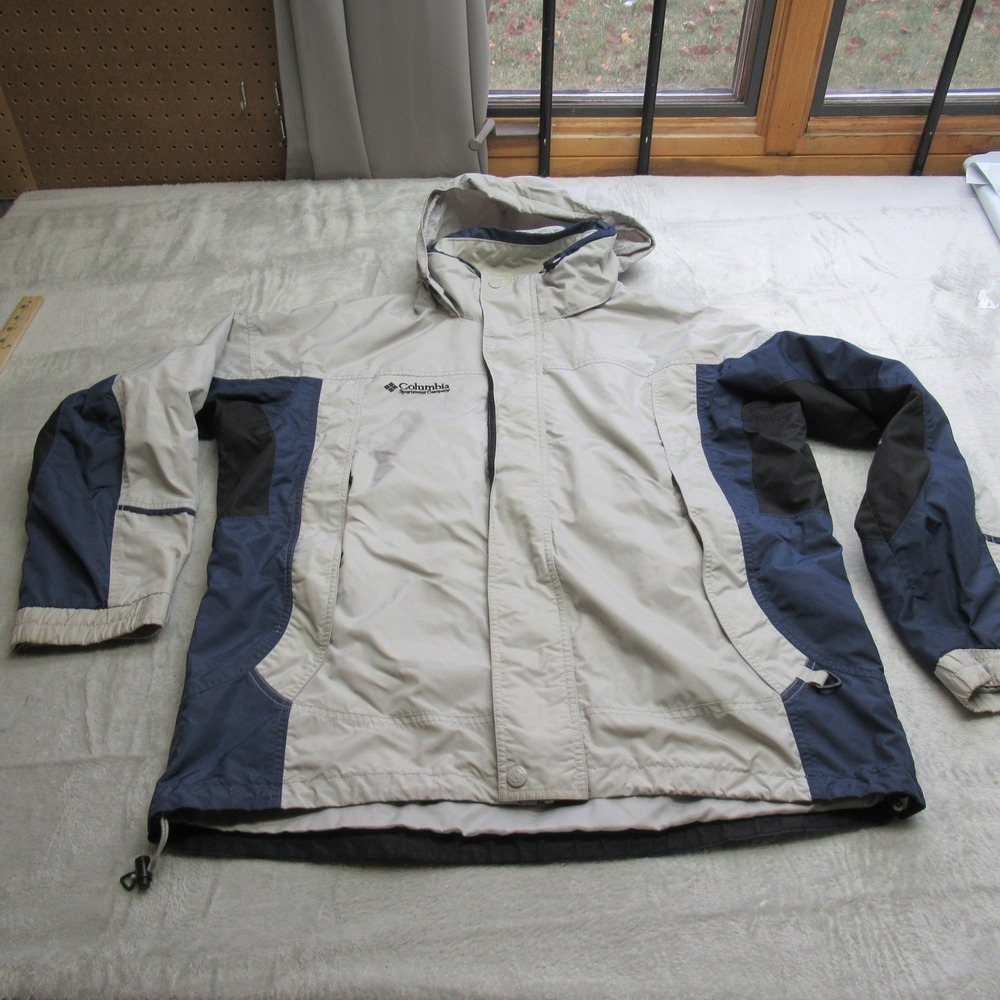 Columbia Jacket Men Large Blue Pockets Wind Rain Waterproof Hooded 3in1 Shell